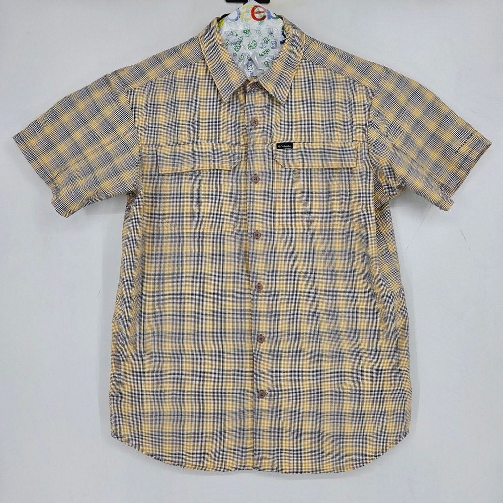 Columbia Shirt Mens Medium Fishing Regular Seersucker Button Upโ Omni Shade